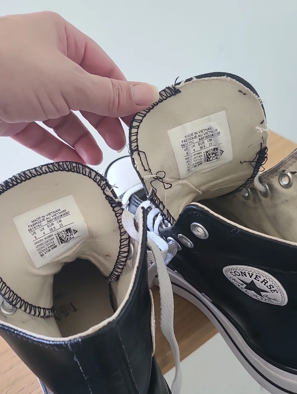 Converse Black Leather Platform High Top Sneakers with White Accents